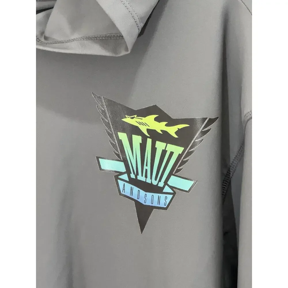 Maui & Sons men's SM hooded rash guard surfing shirt 50+UPF Tech. fish swim